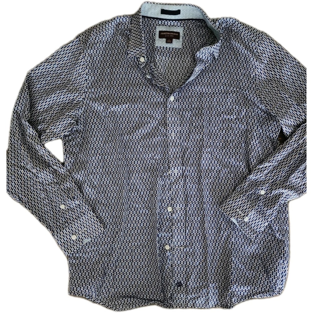 Johnston & Murphy Shirt Mens L Blue All Over Print  Button Up
